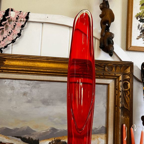 MCM Viking Glass Three Toed Persimmon 31-1/2" Big Fatty Drape Vase DO NOT BUNDLE - Picture 8 of 10